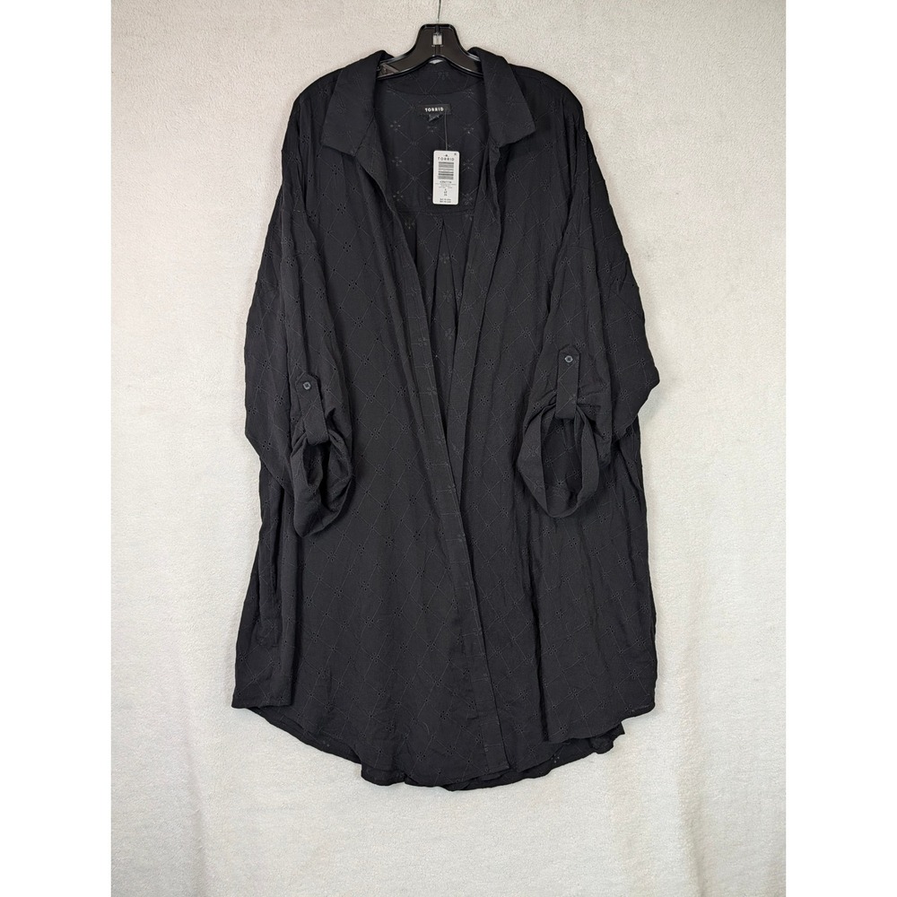 Torrid Eyelet Oversized Shirt Kimono Deep Black Plus Size 4 4X 26 New Fall